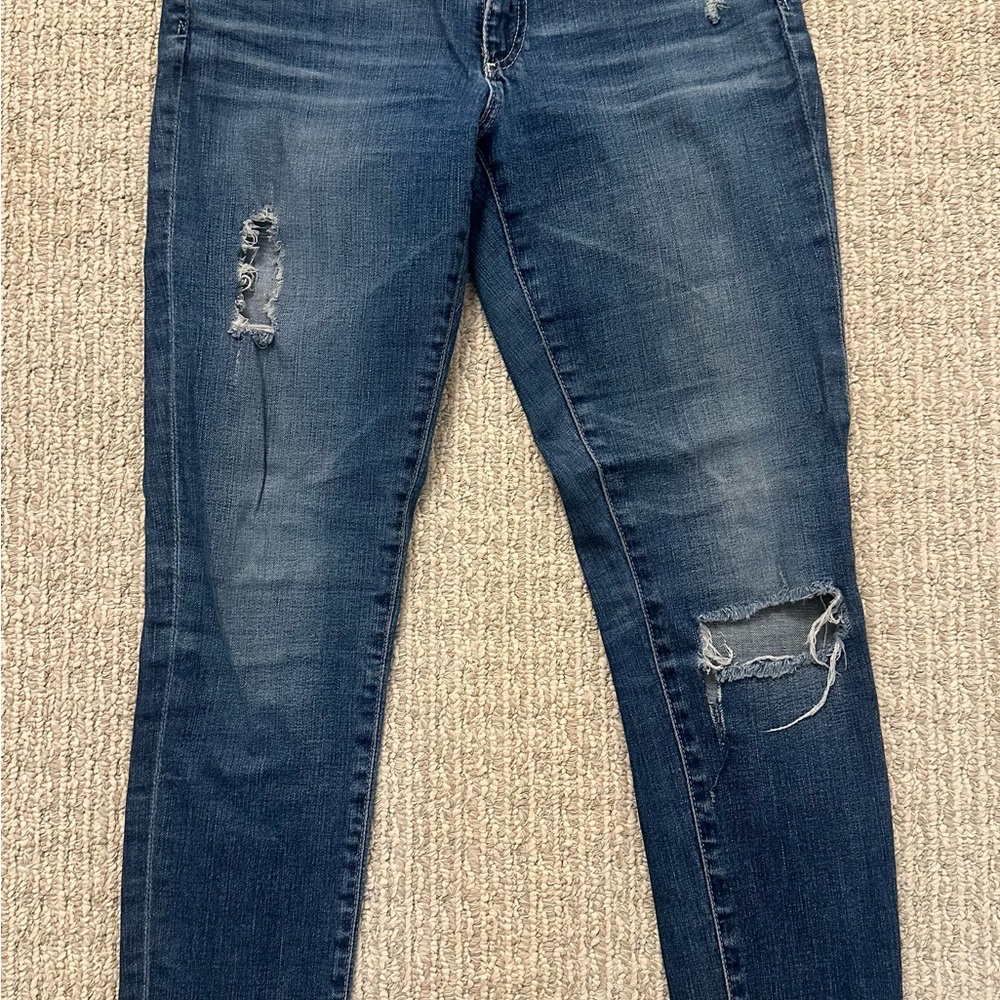 AG Adriano Goldschmied Dark Blue Distressed Skinny Jeans
